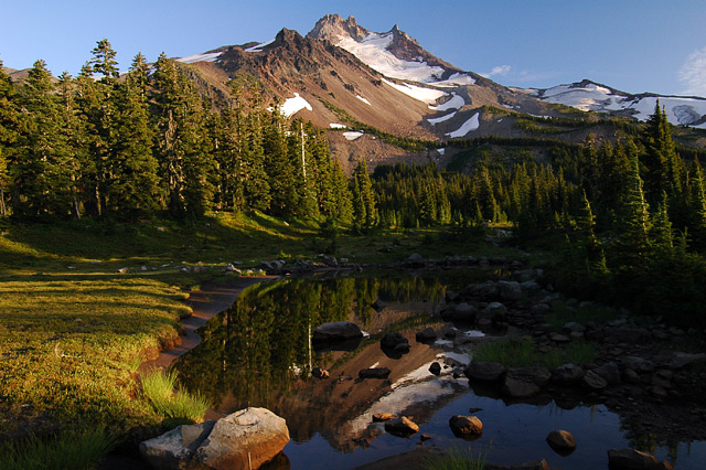 Mount Jefferson reflected in a tarn at Jefferson Park